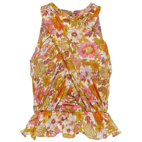 NWT Revolves Veronica Beard Kailani Garden Neutral Pink Floral Halter Silk Top - Picture 3 of 11